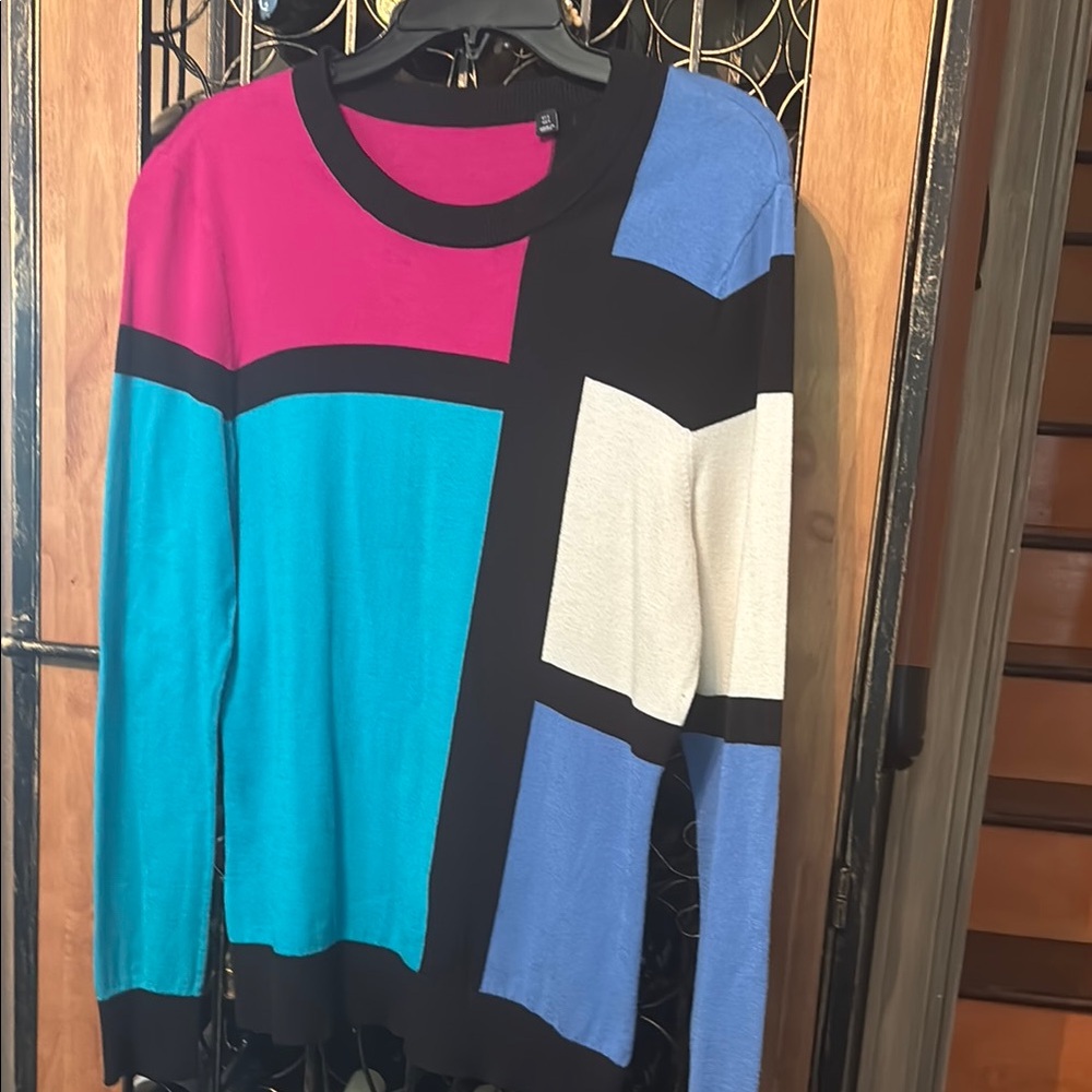Color Block Sweater in Pink, Blue, and Black